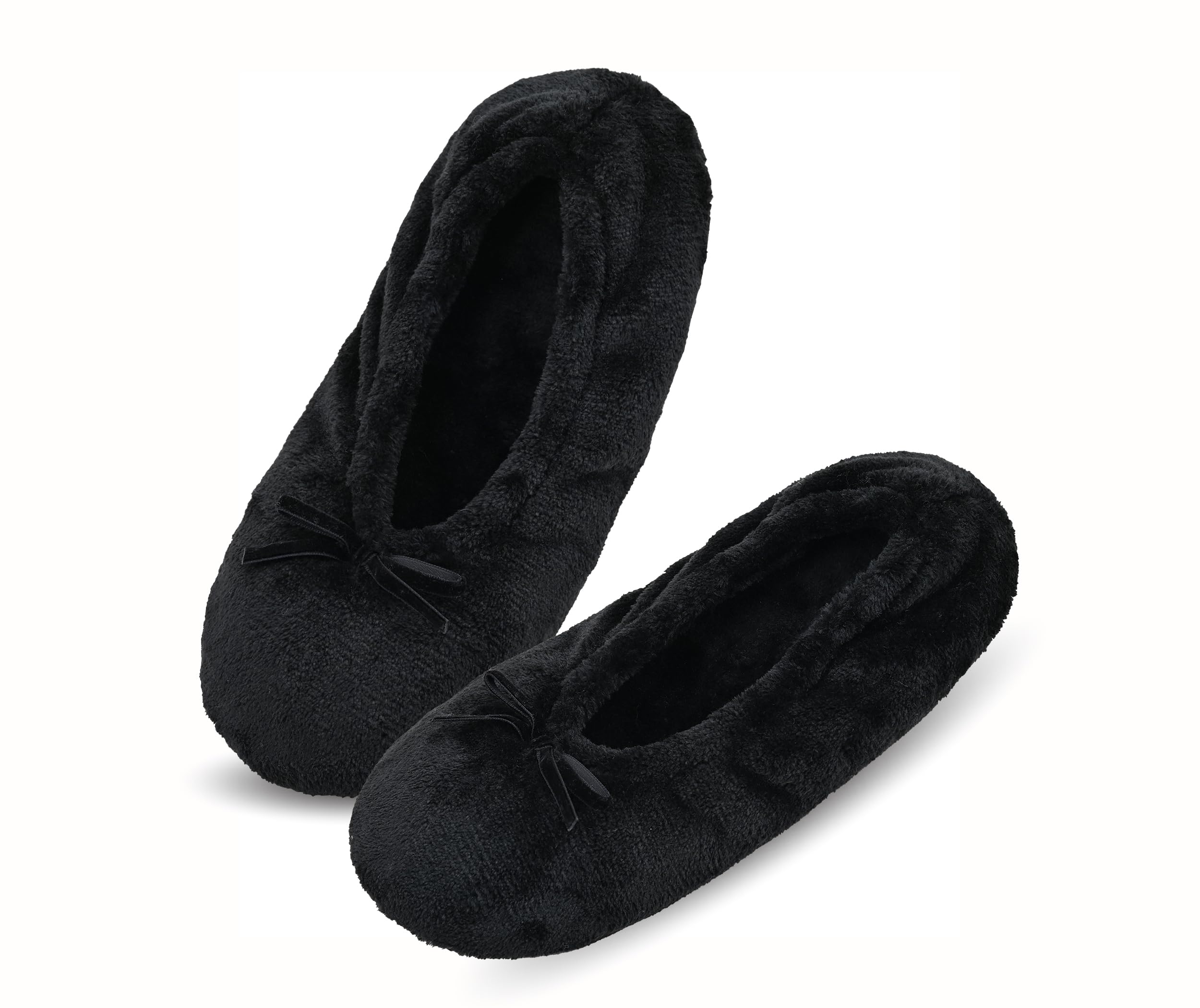 Keyela Women's Ballerina House Slippers with Soft Tie Bow and Suede Sole, Non-Slip Bedroom Slippers Socks