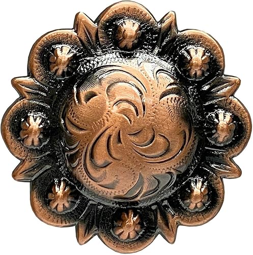 Leathercraft - Sillín de conchos de cobre grabado, conchos de bayas con rosca trasera, paquete de 10 unidades (BS9163-1-Cobre, 1-14 pulgadas)