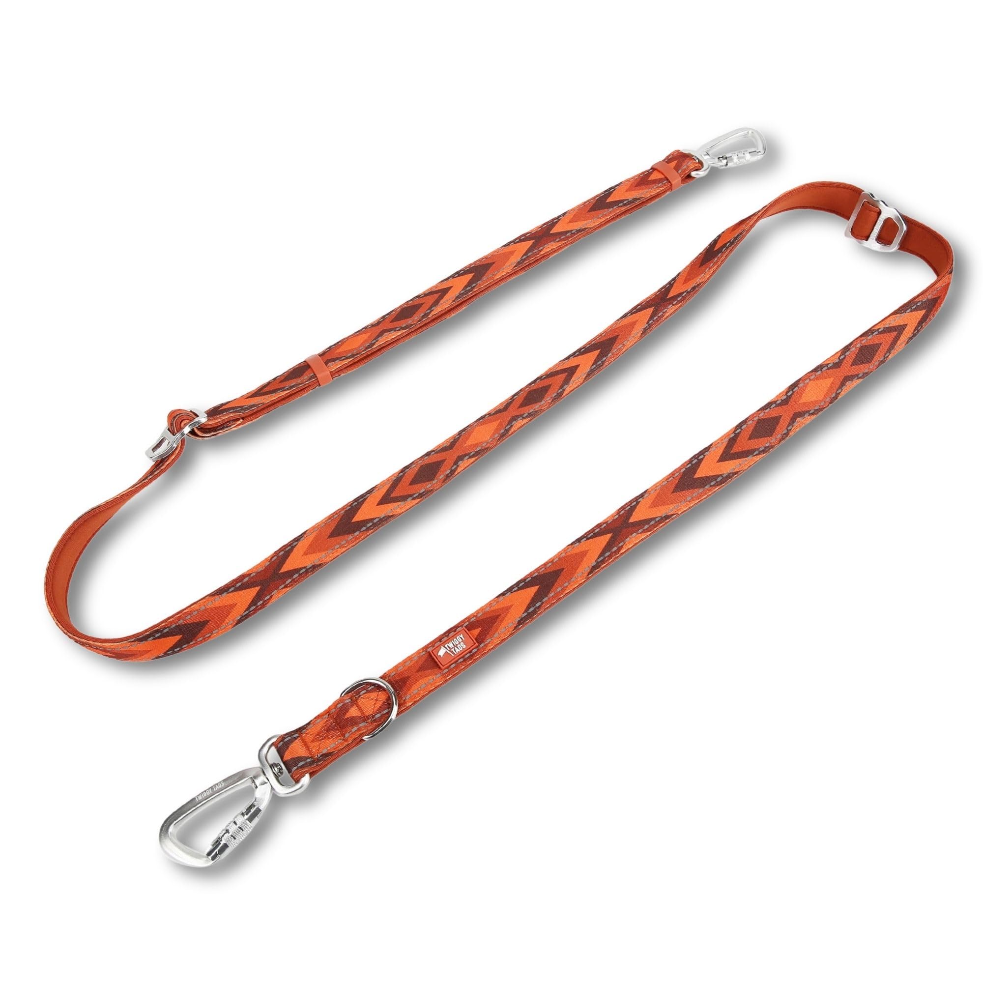 Twiggy Tags Multi-Way Double-Ended Training Lead| Strong Adjustable Hands-Free Dog Lead| Reflective, Locking Carabiner, Comfortable| Suitable For All Dog Breeds| 2.5-8ft (Dawn Orange)
