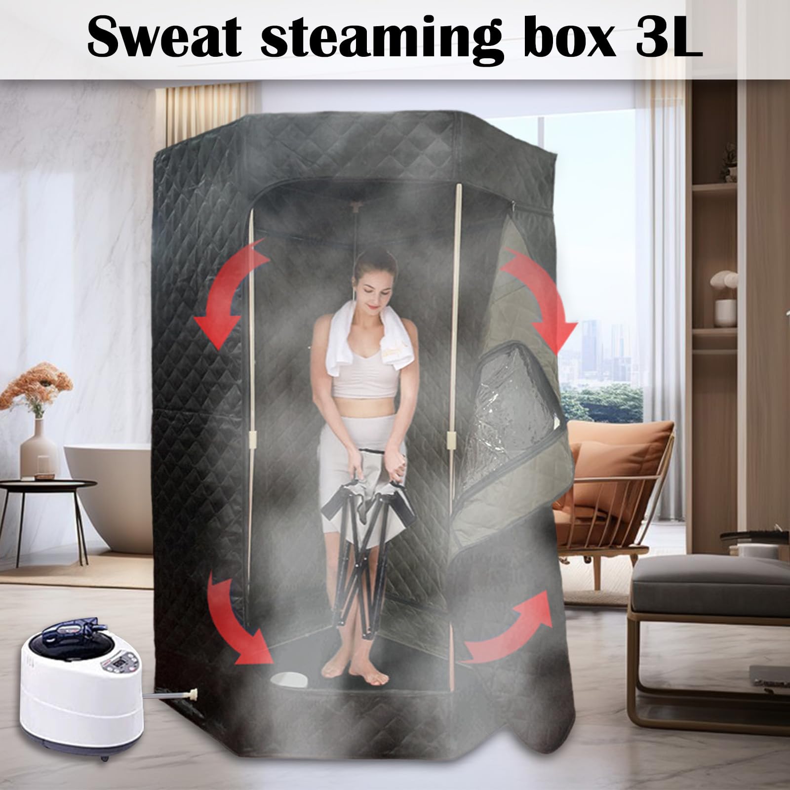 Tente Sauna 1200W Générateur Vapeur Cabine Sauna Portable 9 Niveaux Température 180cm