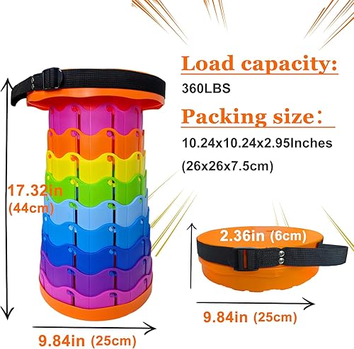 Miniatura 10 de Jakuva Taburete de viaje mejorado para campamento, taburete plegable retráctil, taburete telescópico plegable, taburete portátil con carga máxima de