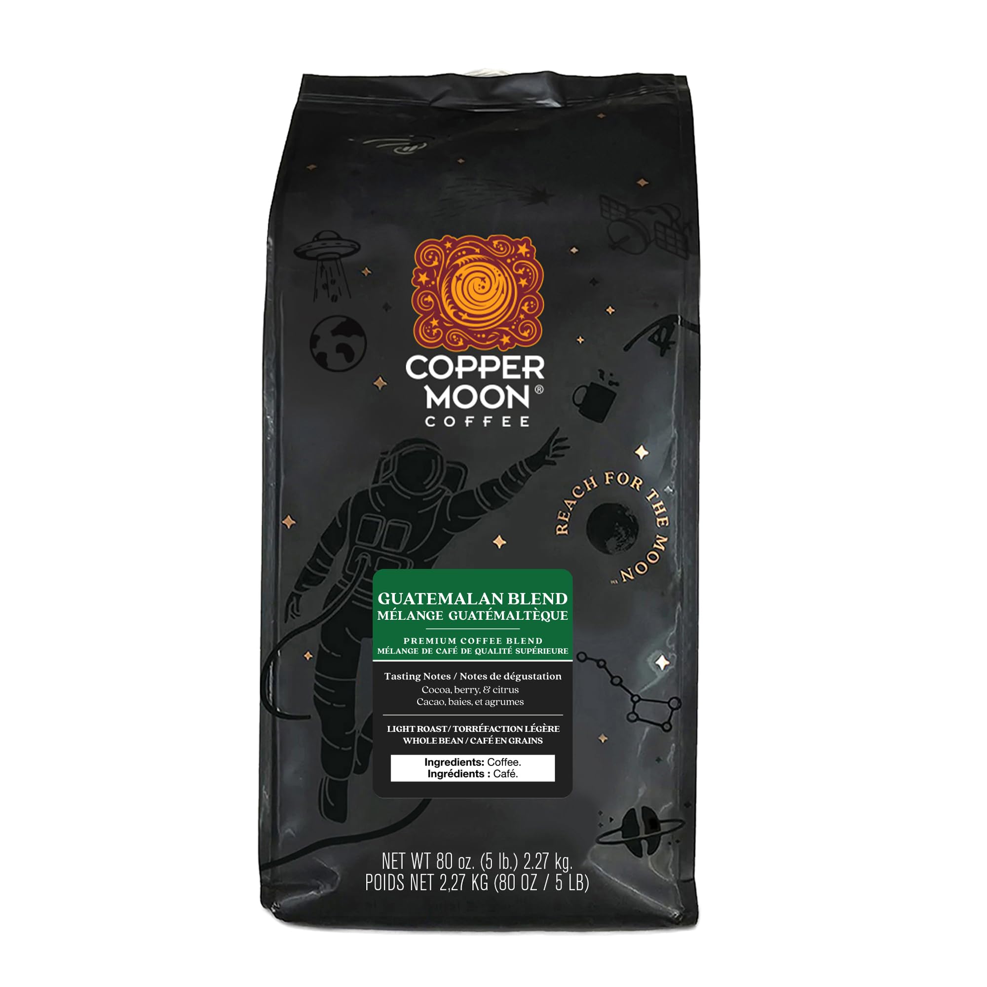Copper Moon Light Roast Whole Bean Coffee, Guatemalan Blend, 5 Lb