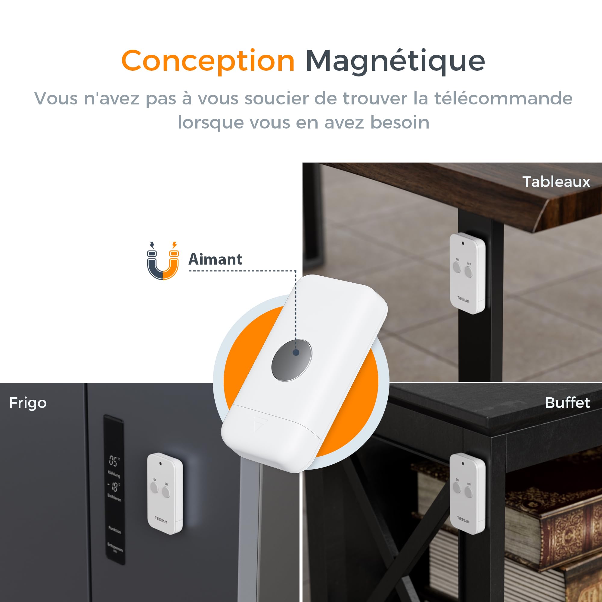 TESSAN Prise Télécommandée Programmable, Portée 30,5 M Prise Telecommande Sans Fil, Intérieures avec Interrupteur, pour Décoration de Noël, Électroménager, Éclairage, 2300 W, blanc