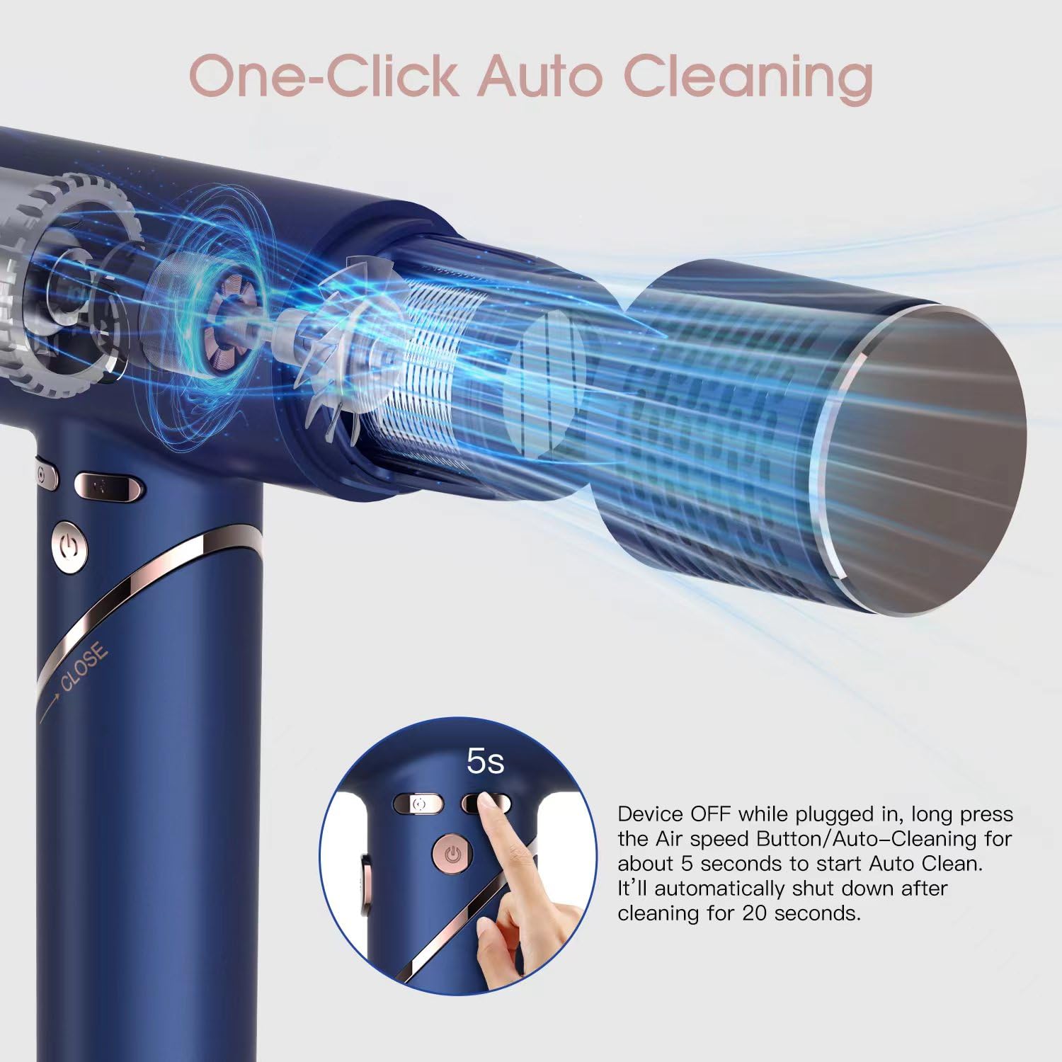 MIRACOMB Foldable Travel Hair Dryer, Powerful Ionic Blow Dryer Pro with Brushless Motor for Fast Drying, Lightweight Portable Hairdryer for Women/Men, Digital Heat/Speed Settings, with 2 Nozzles