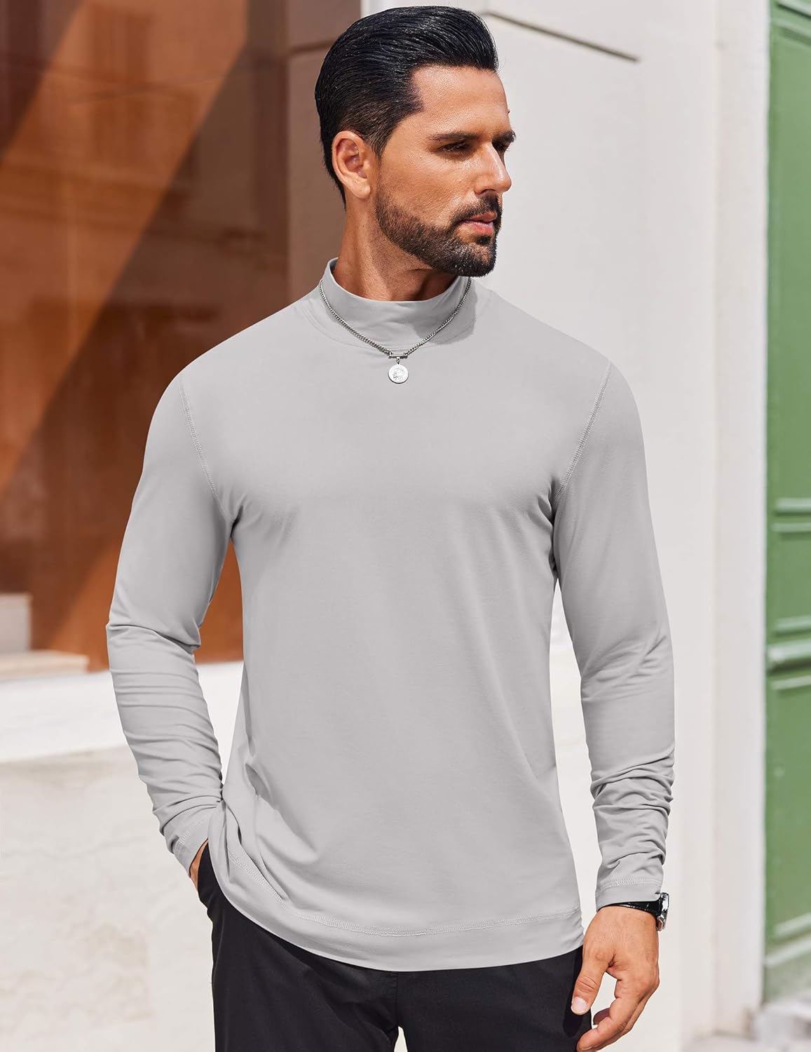 COOFANDY Mens Mock Turtleneck Long Sleeve Shirts Casual Basic T-Shirt Lightweight Mockneck Pullover Sweater for Men - Image 3