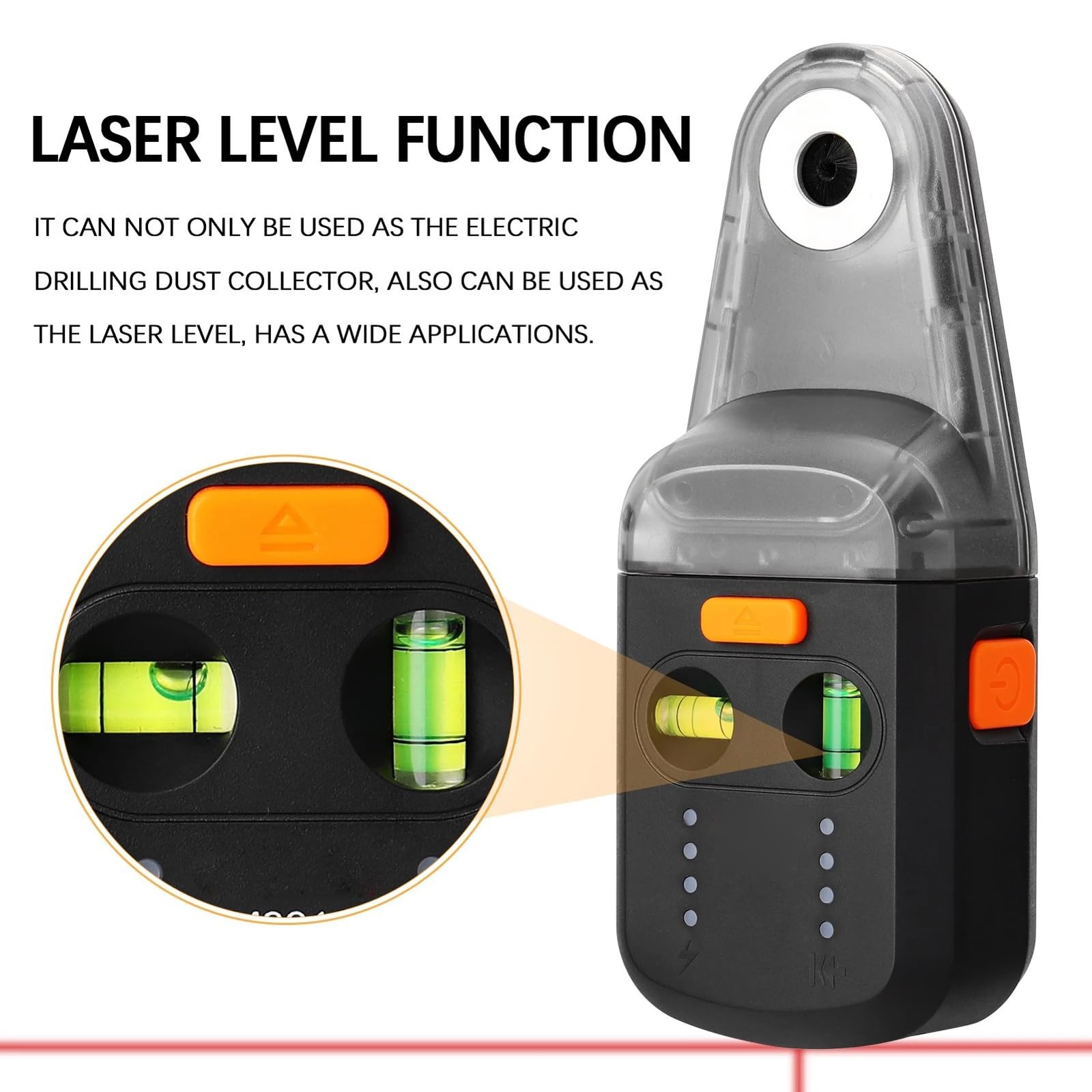 3-in-1 Level Tool with Drill Dust Collector, Nivelliergerät mit Bohrstaubabsaugung, Wiederaufladbare Wasserwaage mit Linienlicht, Elektrischer Bohrstaubsammler mit Saugnapf, Wasserwaage für Bau, DIY