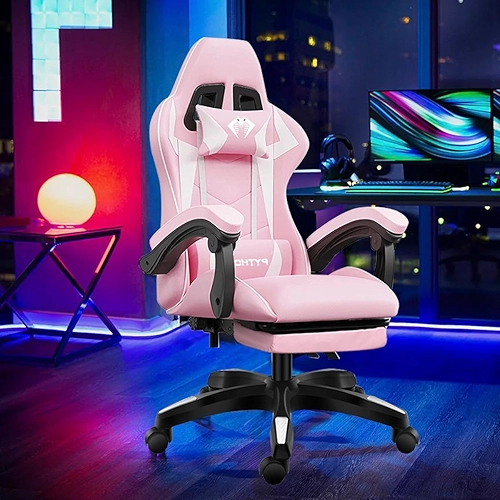 Cadeira Ergonomica Gamer Com Apoio Para Os Pés(Rosa)