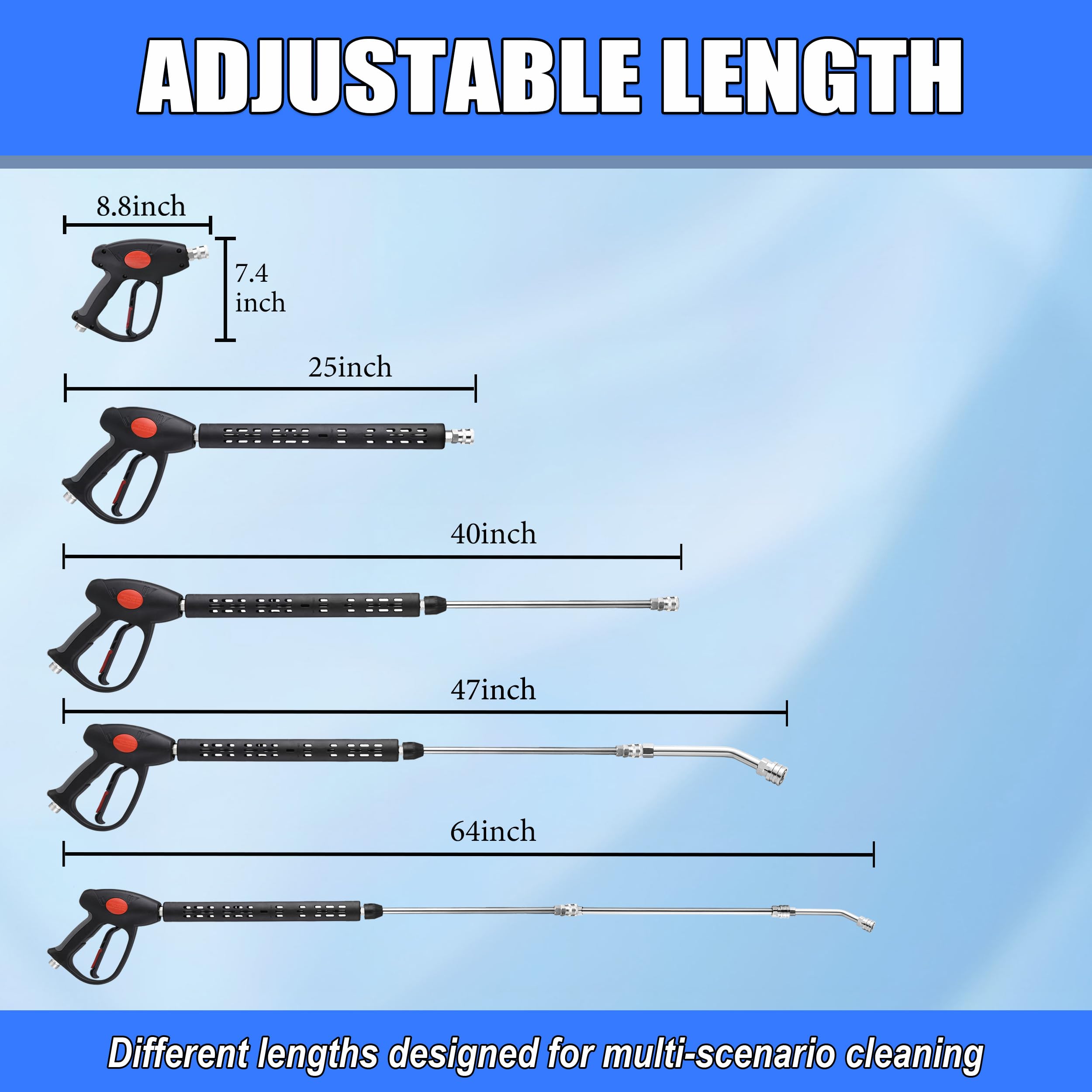 M MINGLE Pistola idropulitrice ad alta pressione, bacchette di estensione e asta curva a 30 gradi per aree difficili da raggiungere, raccordo M22 15 mm o M22 14 mm, 5 punte ugello, 4000 PSI