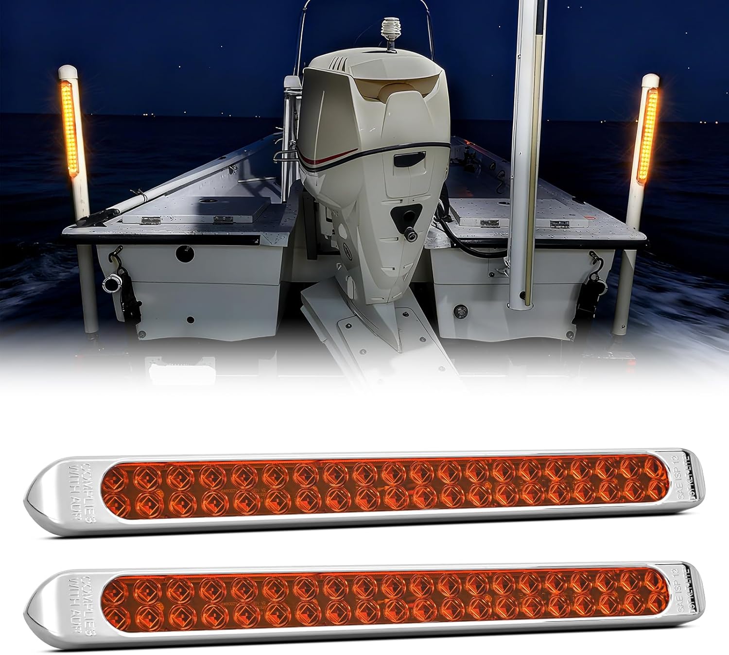 Nilight LED Tail Light 2PCS 17 Inch 40LED Amber Running Tail Turn Signals Lights w/Chrome Bezel Waterproof Surface Mount for 12V Towing Trailer Truck RV Camper Boat