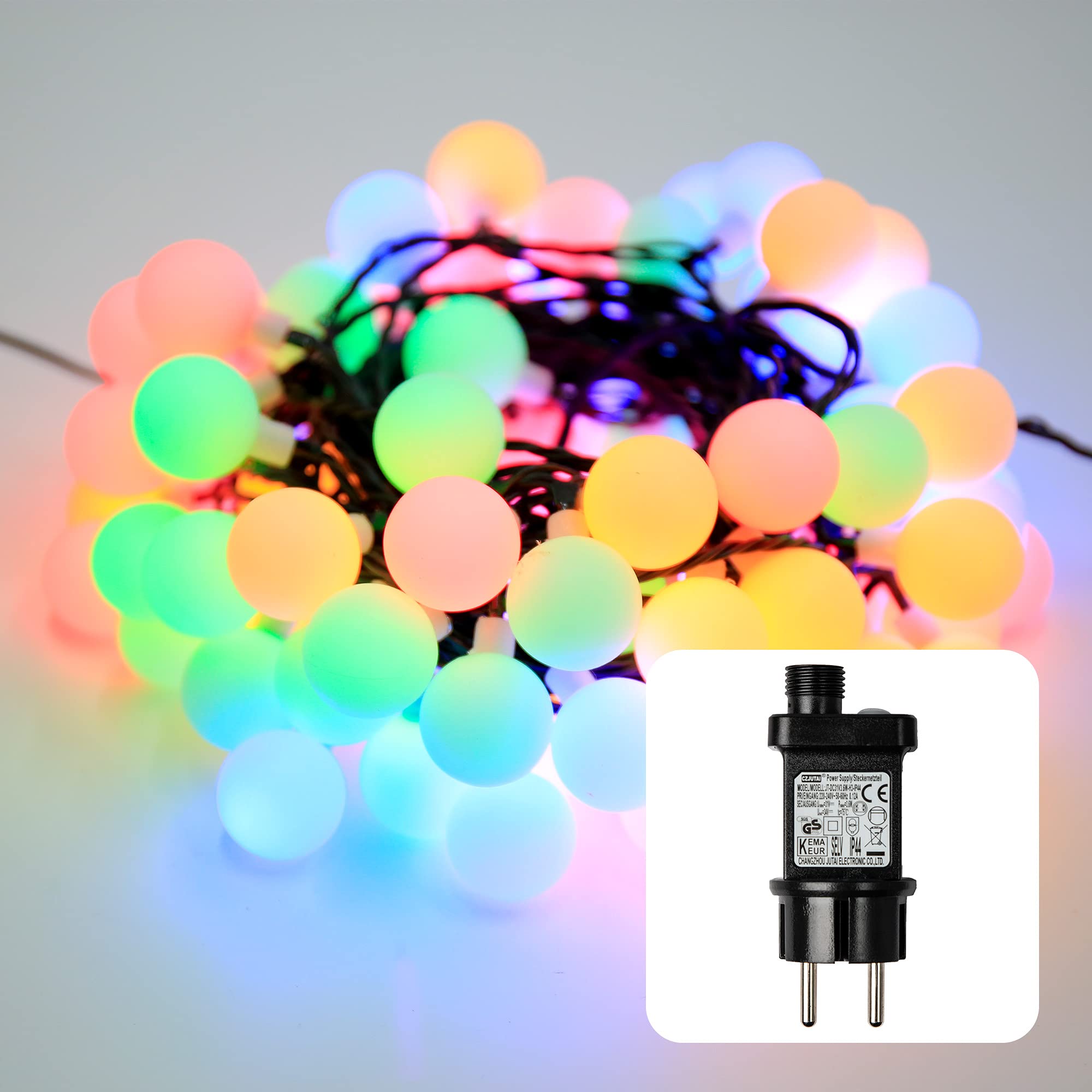 hellum Kugel Lichterkette außen mit Timer, LED Lichterkette mit 180 bunte Glühbirnen, Strombetrieben Partybeleuchtung beleuchtet 12,9m zu Weihnachten, Party-Deko, Garten, Sommer, 578300(530292?