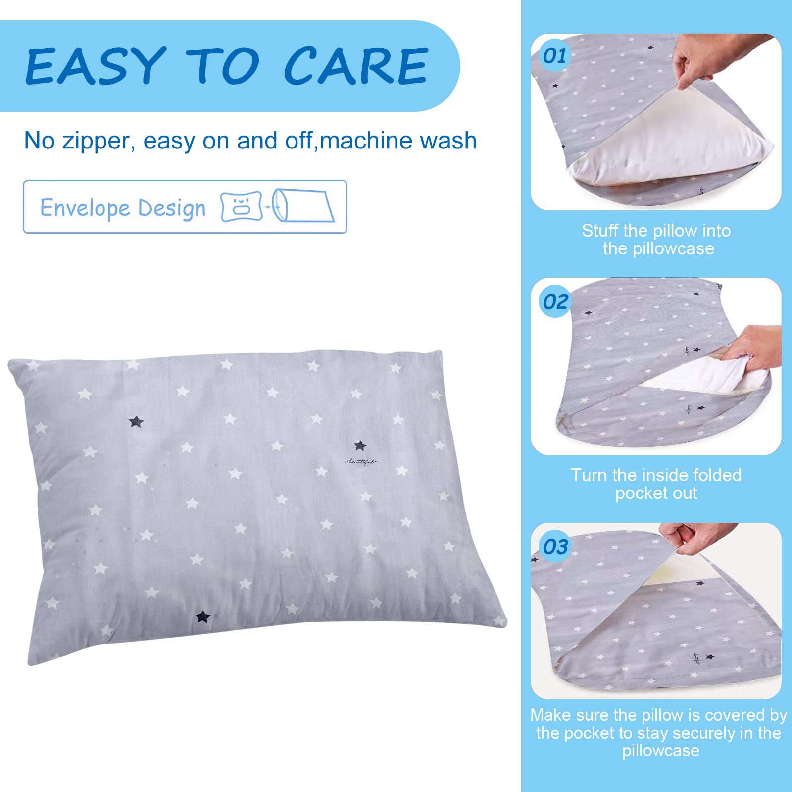 Vegena 2 Piezas Funda de Almohada de 40 x 60 cm, Fundas de Almohada para Niños, Funda de Almohada para Bebé de Algodón Suave y Transpirable, con Cierre de Sobre para Niños y Niñas
