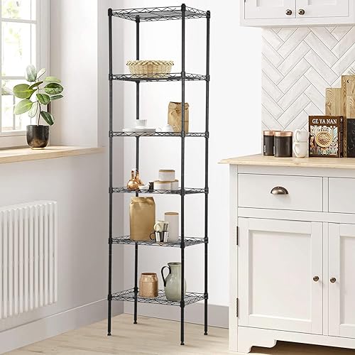 Miniatura 8 de YYkokocat Estantería de alambre ajustable de 6 estantes, estantes de almacenamiento de capacidad de 600 libras para armario, estante de alambre de