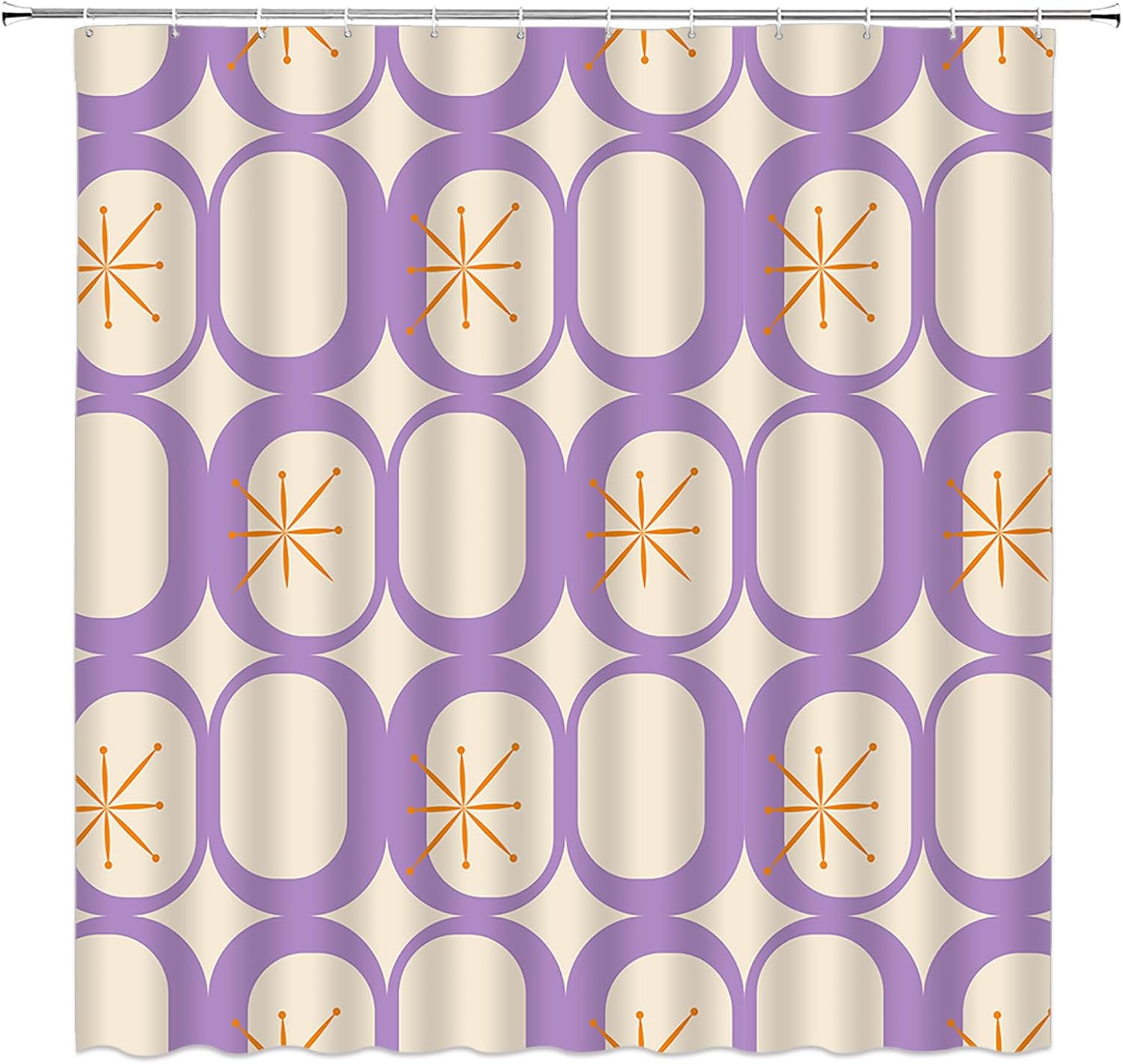 Mid Century Shower Curtain Modern Abstract Atomic Starbursts Squares Retro 50s Geometric Bathroom Decor Polyester Curtains with Hooks