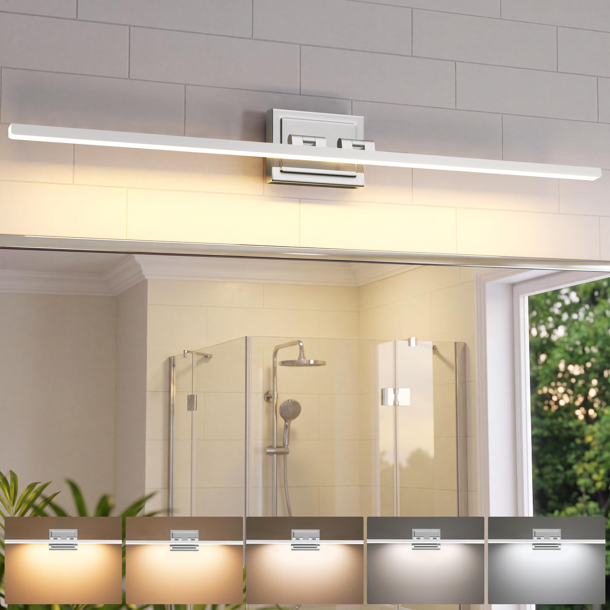 NIORSUN 39.4 Inch Modern Bathroom Light Fixture, 24W 5CCT Dimmable LED Chrome Bathroom Vanity Lights Over Mirror, Vanity Lights for Bathrooms Restroom Mirror- ETL Certified