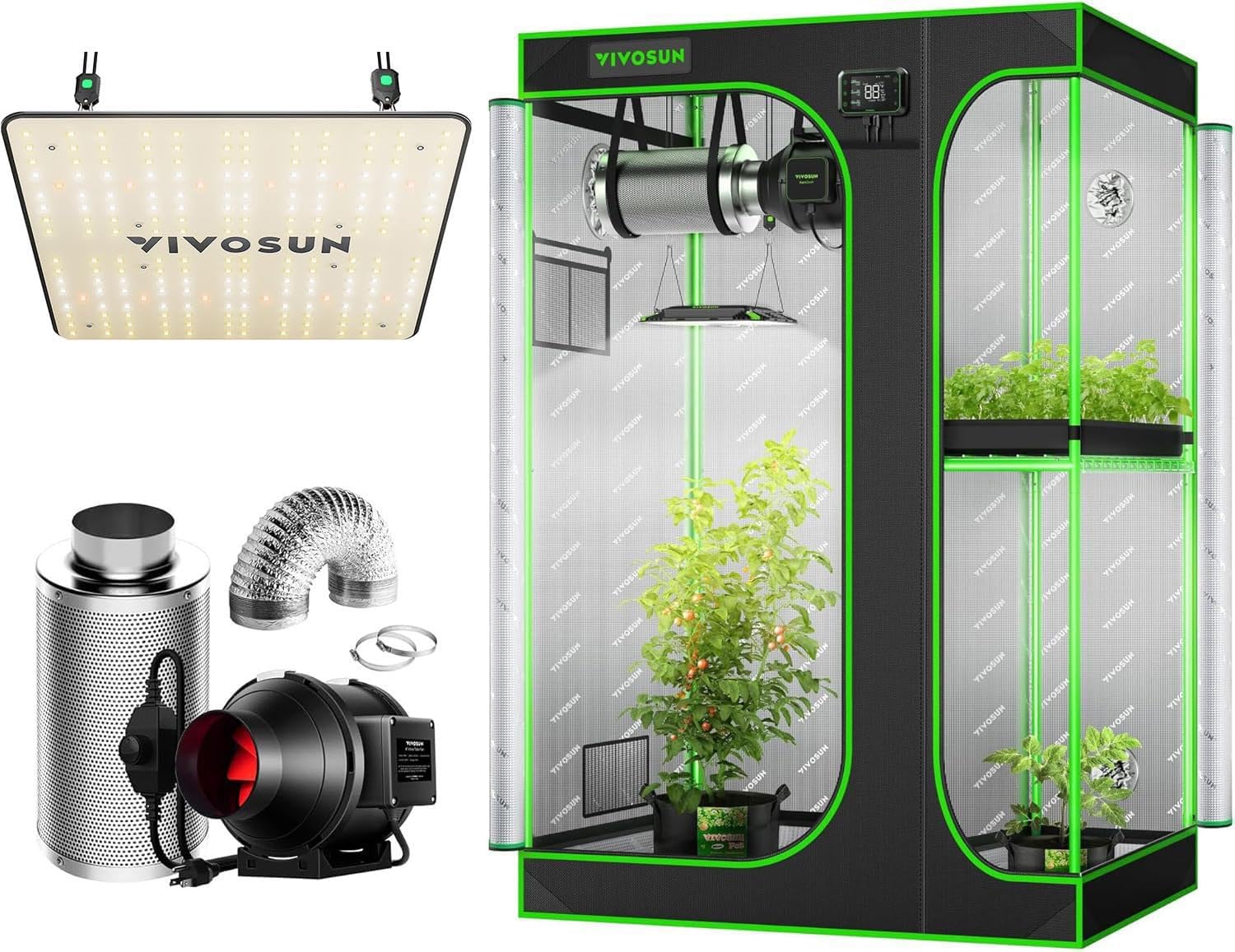 VIVOSUN 36x24x53 2 in 1 Grow Tent VS1000 LED Grow Light and 4 Inch 190 CFM Inline Fan