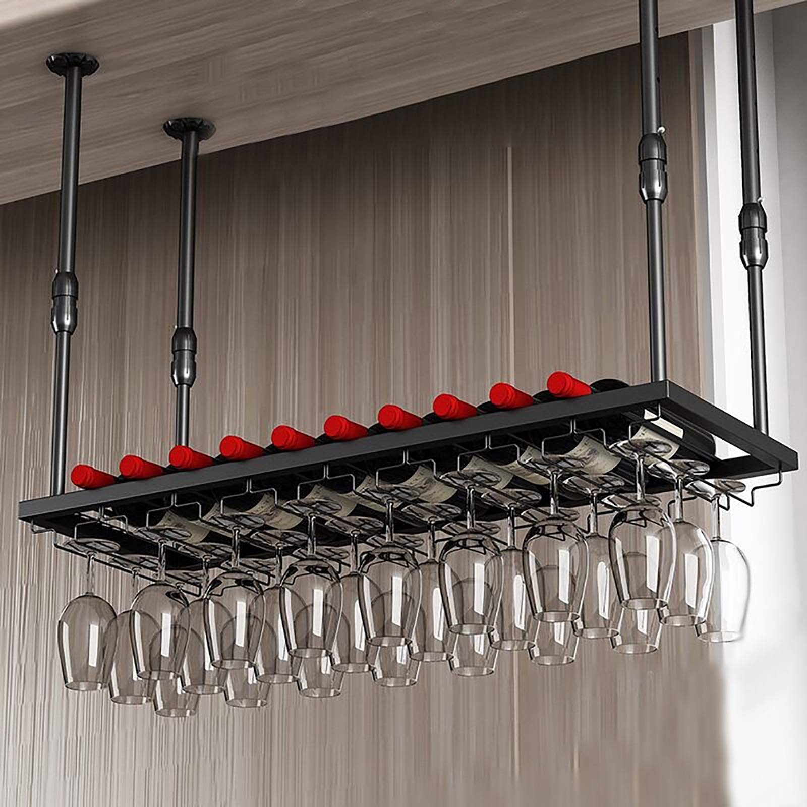 Porte-bouteilles en métal suspendu et support de verre réglable pour cuisine