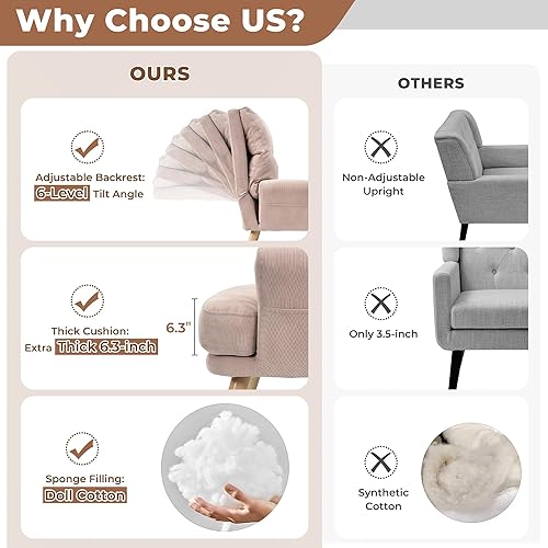 Miniatura 7 de ovios Silla reclinable de interior con otomana, sillas de lectura con reposapiés bolsillo lateral, moderno sillón reclinable para sala de estar,