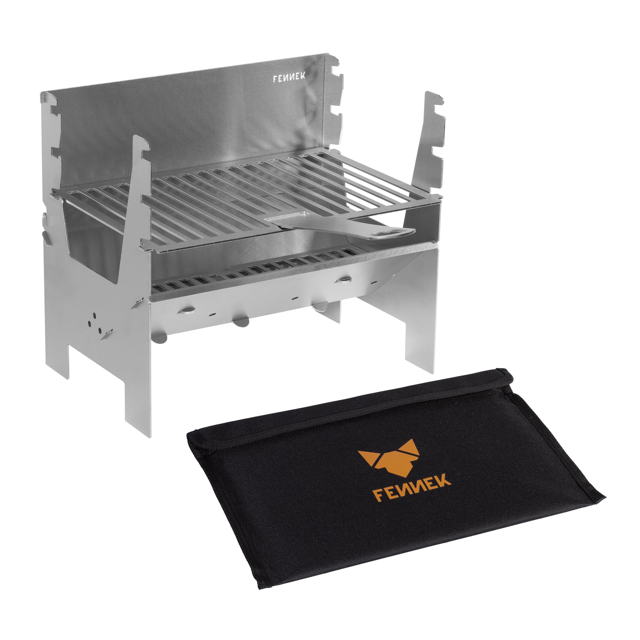 FENNEK LIGHT - Barbacoa desmontable de carbón - Diseño compacto de acero inoxidable - Ideal para acampar, autocaravanas, el jardín y el aire libre