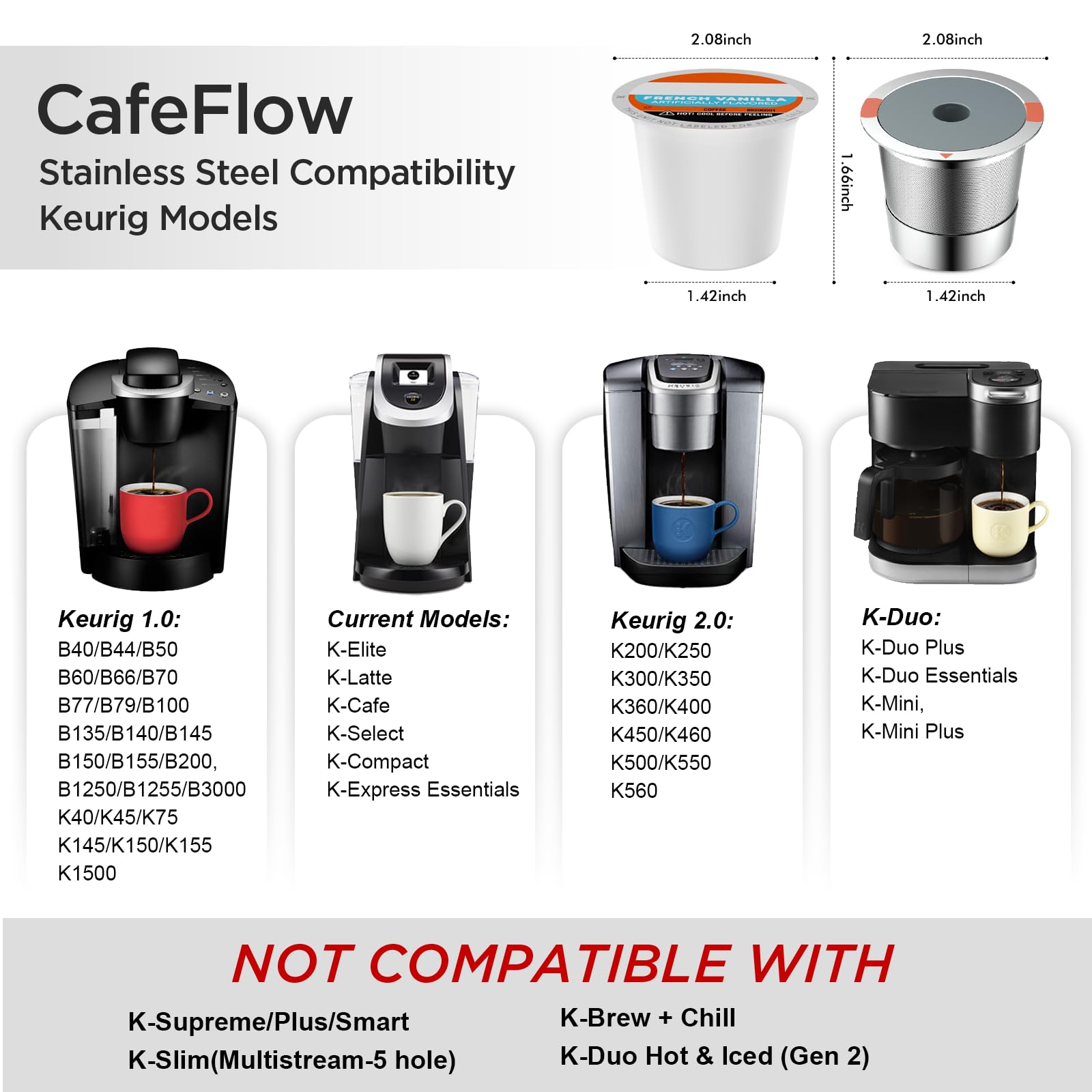 Filtros reutilizables para cápsulas de café K-Cup, filtro universal de acero inoxidable rellenable K Cups para cafeteras Keurig 2.0 y 1.0 (1 paquete)