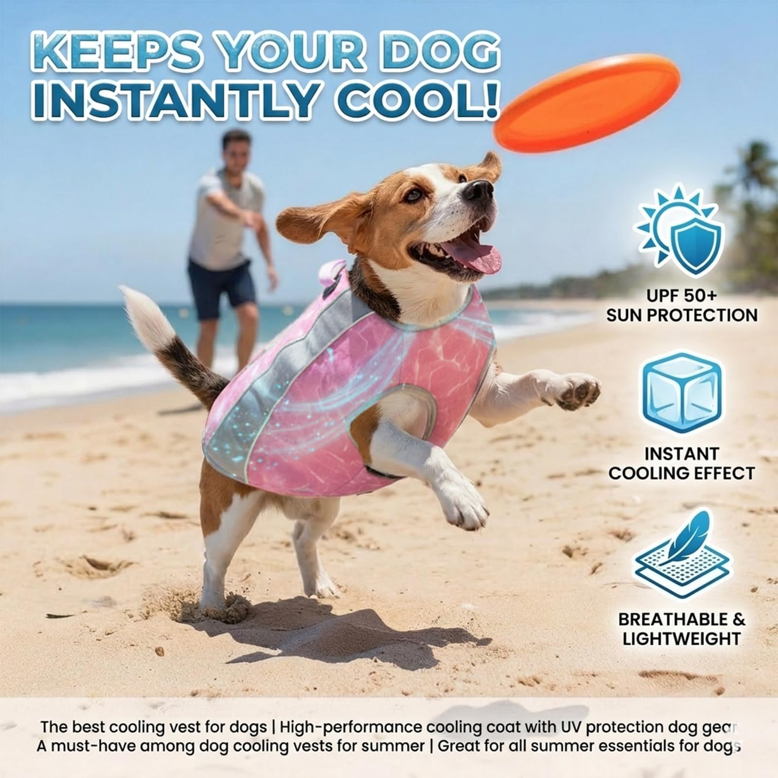 Gilet de Refroidissement pour Chiens avec Protection Solaire, Anneaux en D pour Harnais, Fermeture Éclair Réglable - Veste Réfléchissante et Respirante pour Petits, Moyens et Grands Chiens (Rose, L)