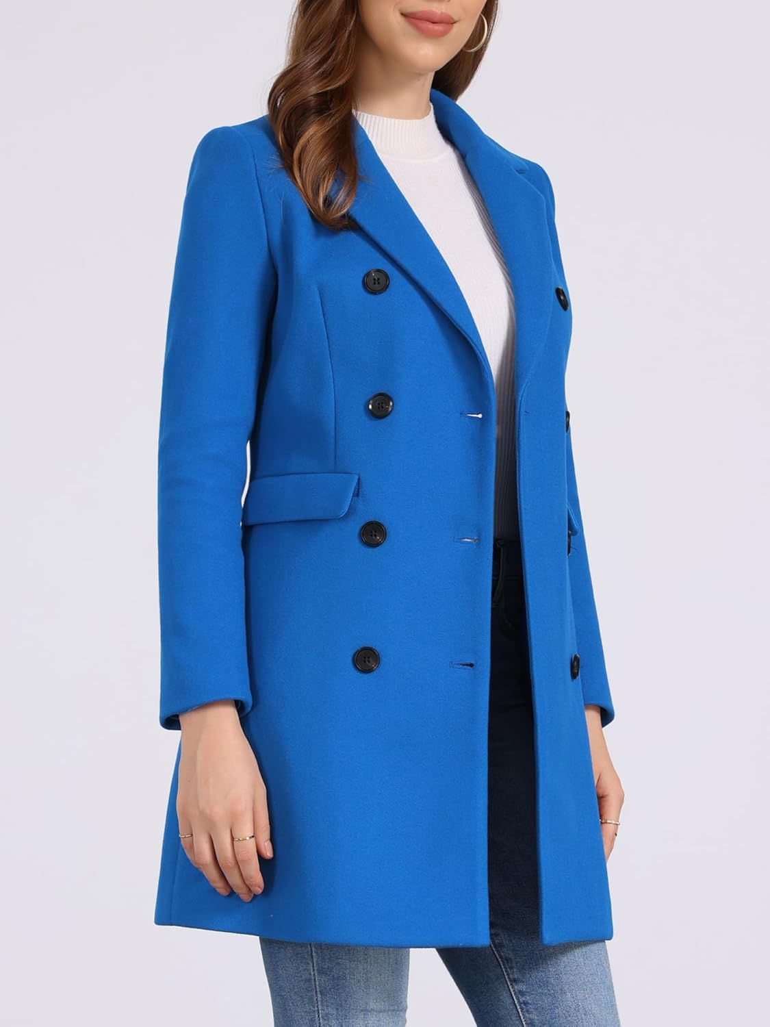 Allegra K Women's Winter Coat Elegant Notched Lapel Double Breasted Trench Coat - Image 2