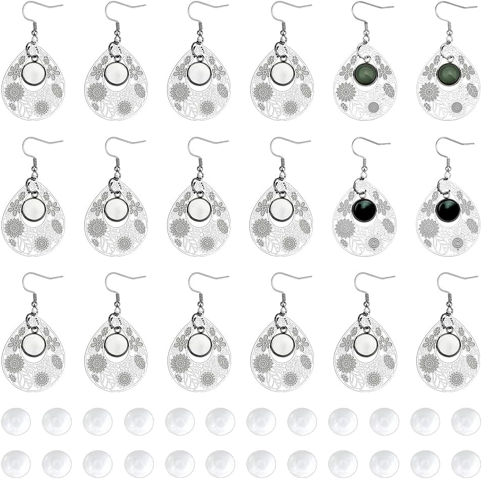 UNICRAFTALE 20 Sets Stainless Steel Teardrop Dangle Earring Making Kits Blank Dome Dangle Earrings Transparent Ear Hooks with Glass Cabochon Glass Cabochon Settings for Jewelry Making