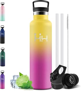Stainless Steel Drinking Bottle, 1 Litre, with Straw, Thermos Flask, Thermal Drinking Bottles, Insulated Bottle for Office, Rose Red & Teal