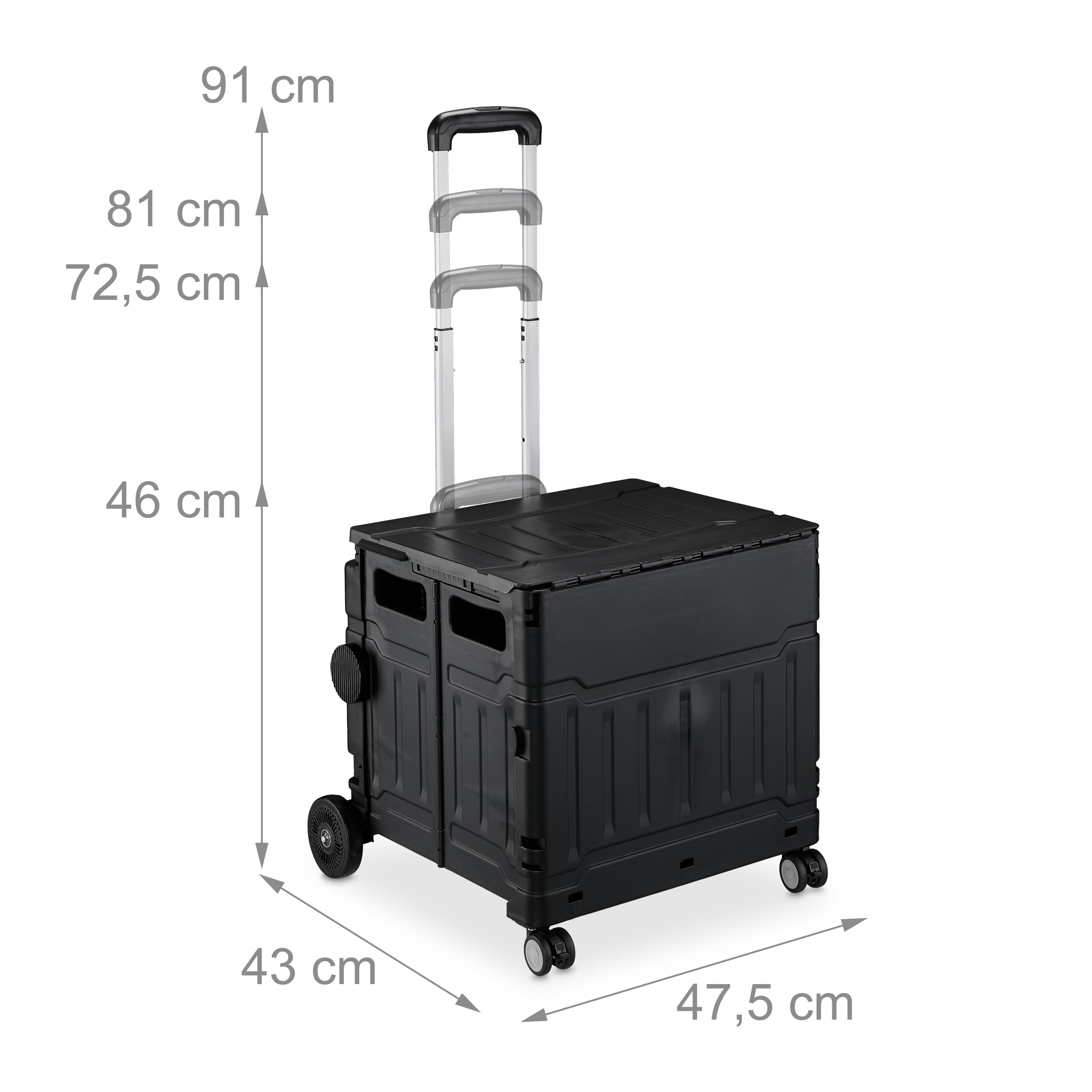 Relaxdays Einkaufstrolley, klappbar, Einkaufskorb mit Rollen, Deckel & neigbarem Teleskopgriff, bis 50 kg, schwarz