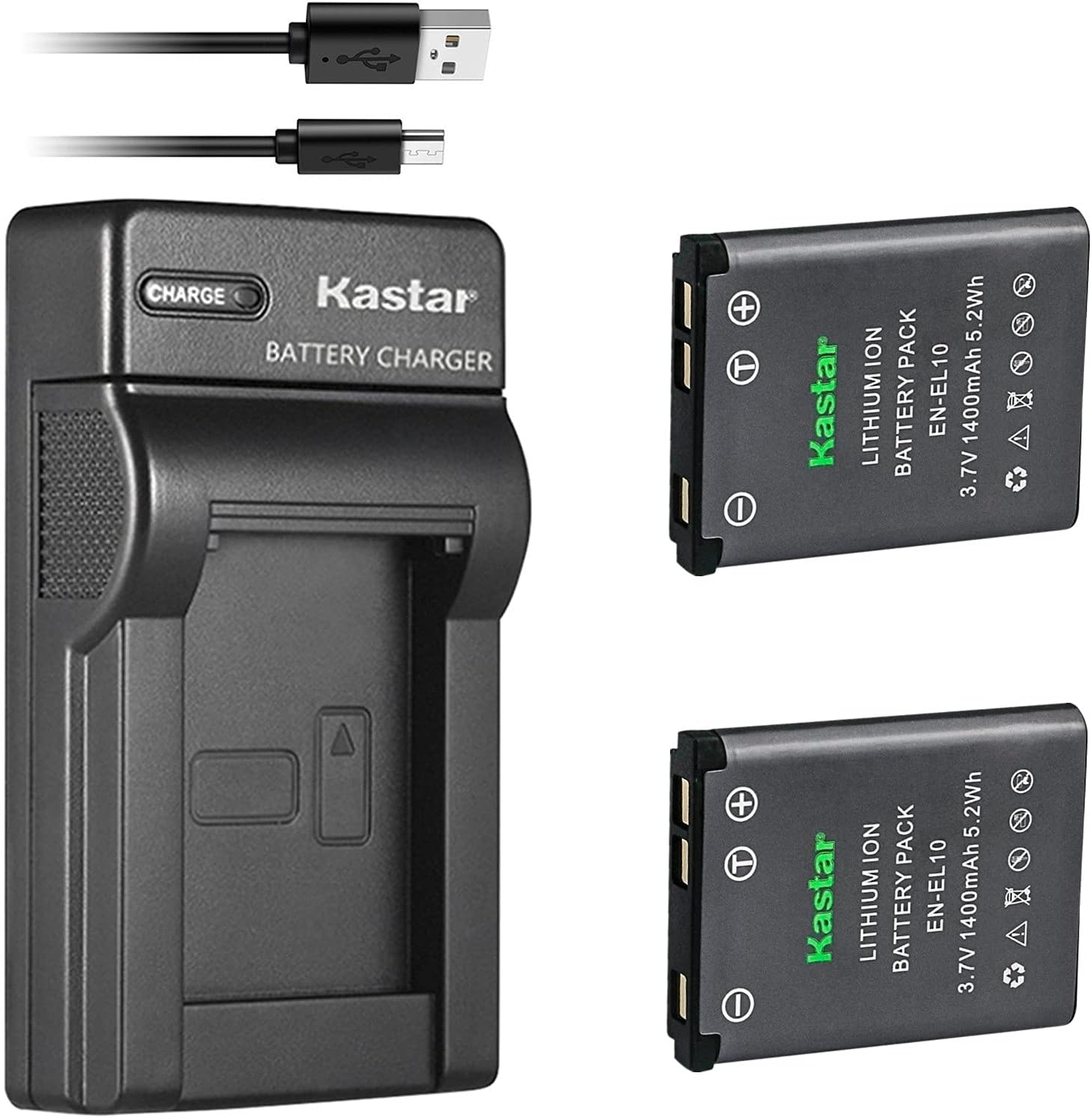 Kastar Battery (X2) & Slim USB Charger for Nikon EN-EL10 MH-63 and Nikon Coolpix S60, S80, S200, S210, S220, S230, S500, S510, S520, S570, S600, S700, S3000, S4000, S5100 + More Camera