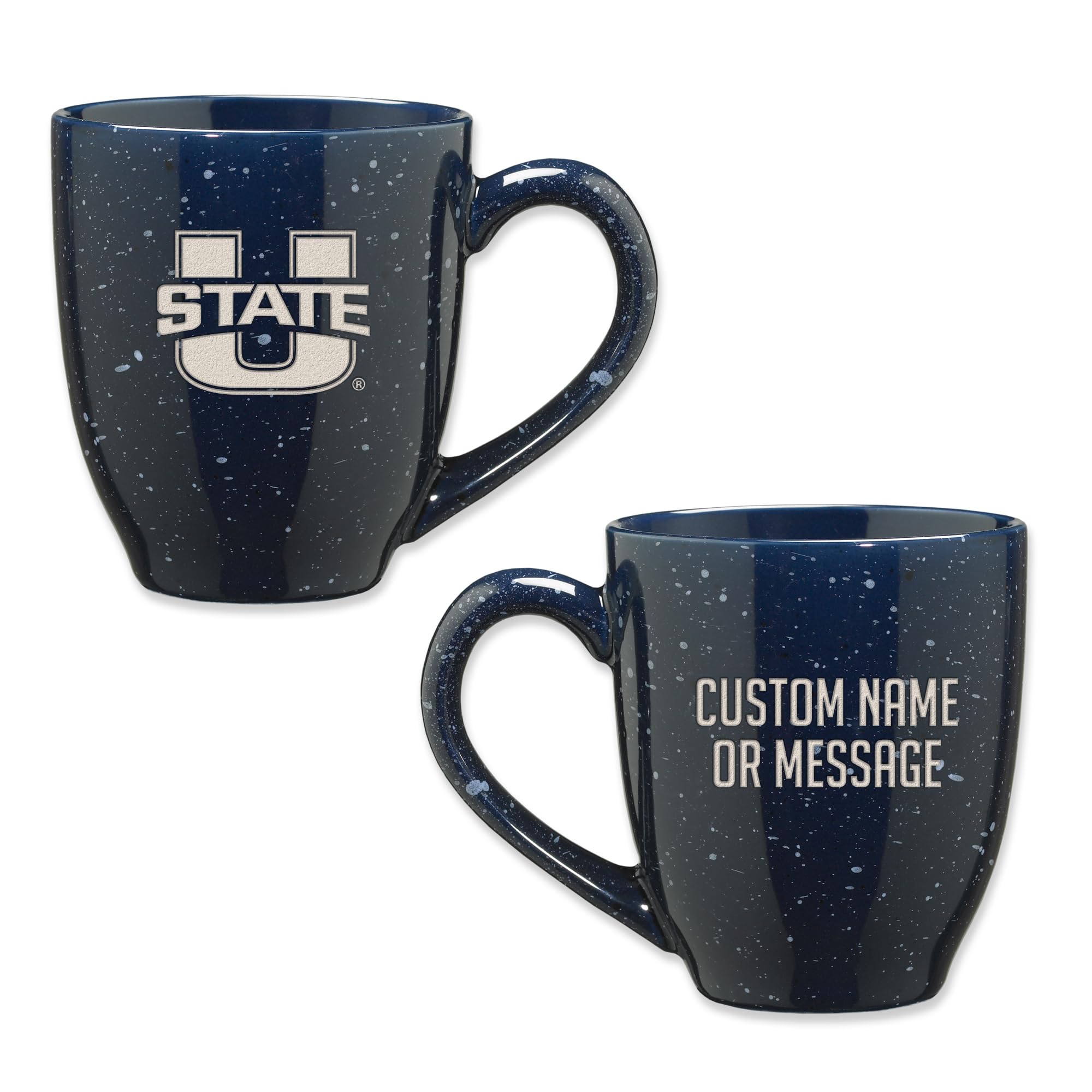 Rico Industries NCAA Utah State Aggies Navy Blue Personalized 16 oz Team Color Laser Engraved Speckled Ceramic Coffee Mug