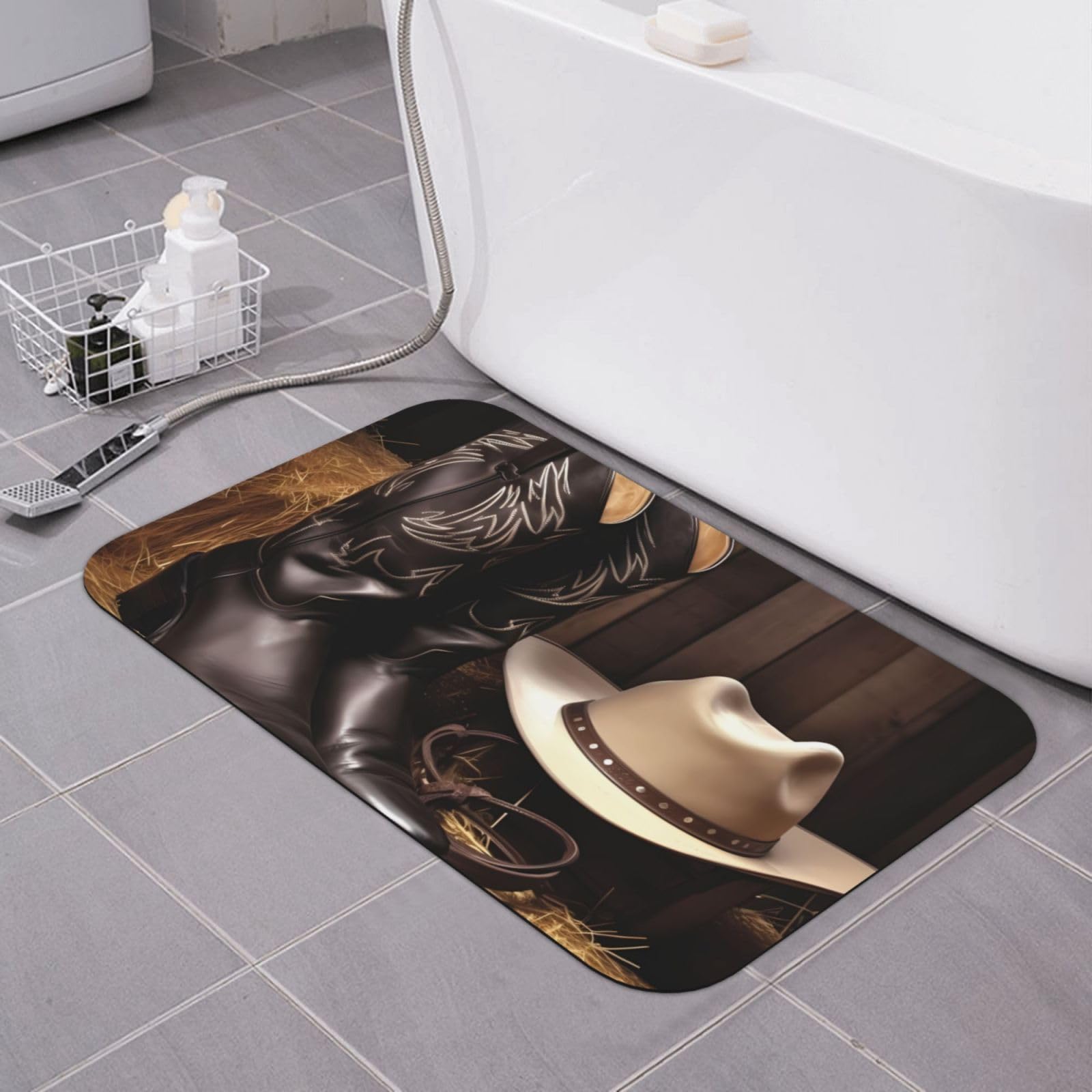 Tapis de sol cow-boy pour salle de bain et bureau en diatomée antidérapante
