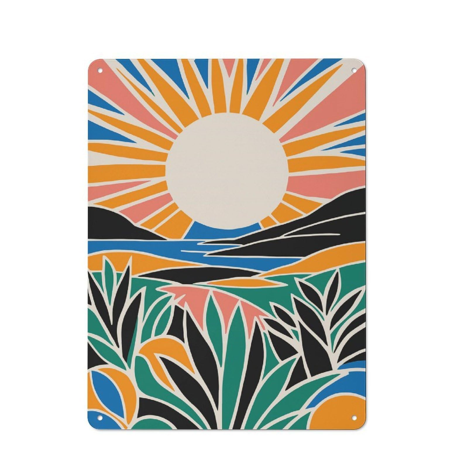 Junmoney Style-18 Retro Sunset Art Tin Wall Sign 40X30cm, Loft Style Industrial Wall Decor For Loft, Studio, Office Or Creative Room
