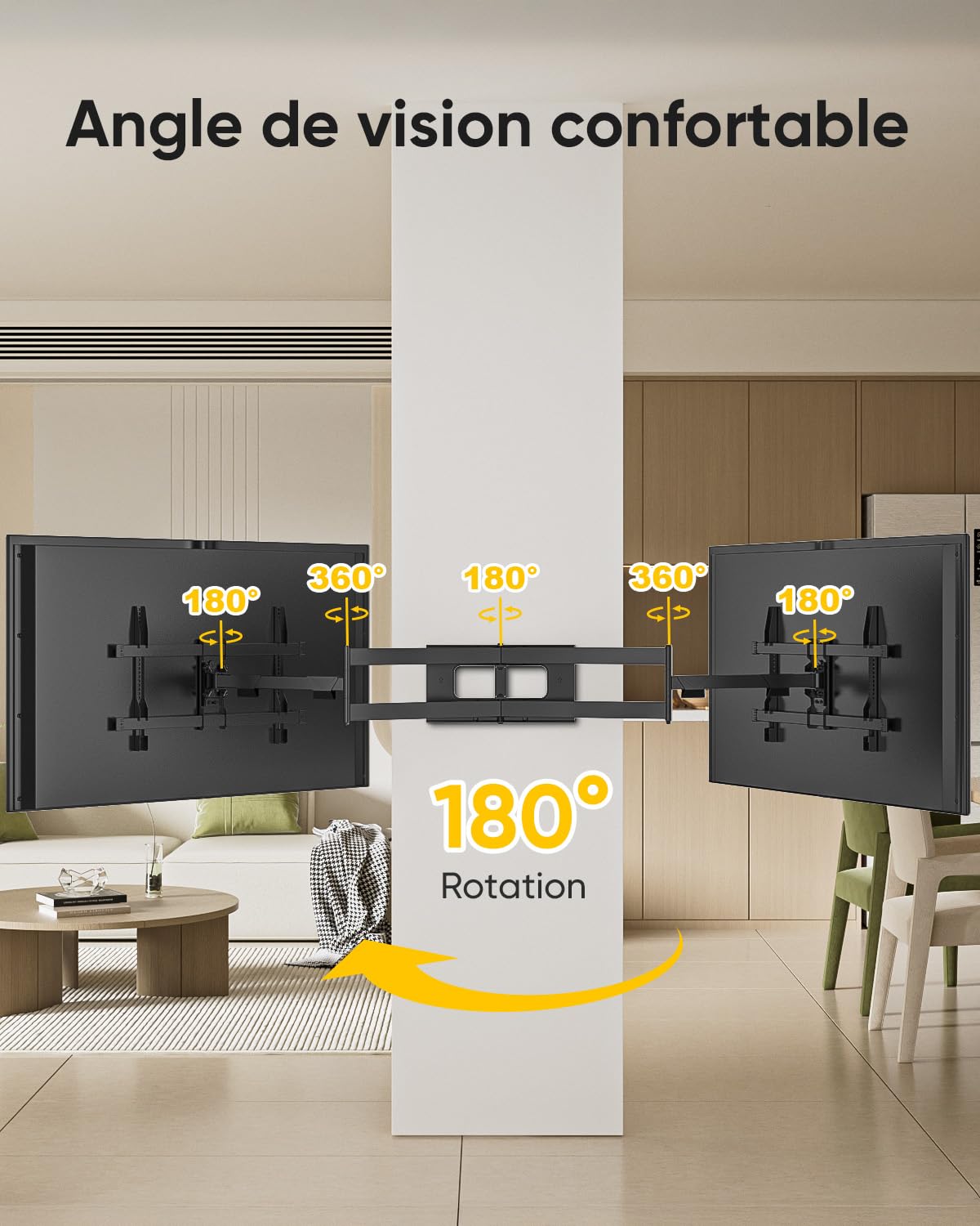 FORGING MOUNT Support Mural TV à Extra Longue, Portée 1090 mm, 32-80 Pouces | VESA Max 600x400 mm, Charge maximale 50 kg, Pivotement, inclinaison et rotation, Écrans plats ou incurvés