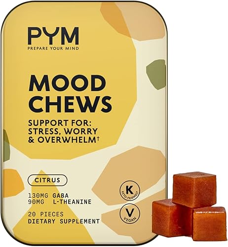 Miniatura 1 de PYM Citrus Mood - Masticables para el estrés, la preocupación y la abrumación, 20 unidades - 130 mg GABA, 90 mg de L-teanina - Vegano, sin OMG, sin
