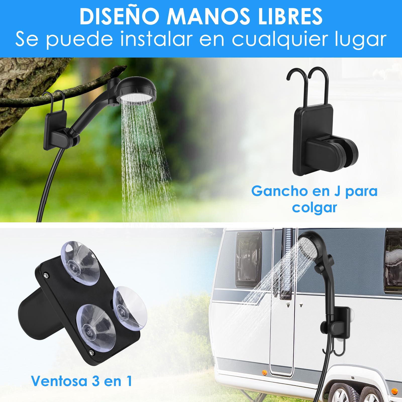 GuKKK Ducha Portatil Camping, 7800mAh Batería Recargable Ducha Camper, Ducha Camping con Pantalla LED Inteligente, Duchas de Exterior con Alcachofa y Manguera, para Camping Viajes jardín Coche Lavado