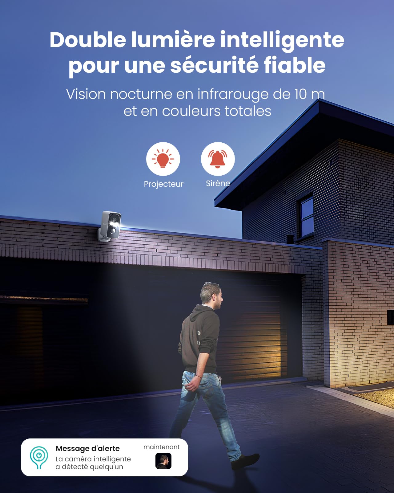 2 Pièces Caméra 2K Extérieur sans Fil, Vision Nocturne Couleur, détection PIR, Audio bidirectionnel, IP66, Cloud/SD, Alexa, WiFi 2,4 GHz, Batterie Rechargeable