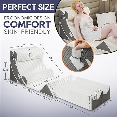 Miniatura 5 de GOHOME Juego de 8 almohadas ortopédicas de cuña para después de la cirugía, espuma viscoelástica para aliviar el dolor lumbar y de espalda,