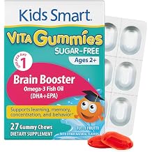 KIDS SMART Brain Booster Gummies for Kids, Omega 3 Fish Oil DHA + EPA Sugar Free Gummy Supplement, Supports Healthy Brain Development Gluten Free, Dairy Free, Non-GMO | for Children 2+, 27 Count