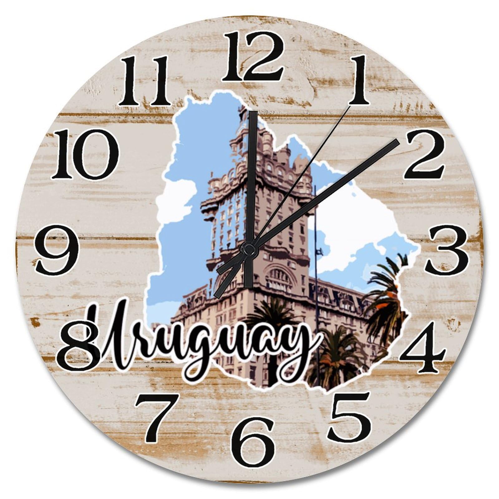 Grande horloge murale silencieuse 38 cm paysage Uruguay pour bureau