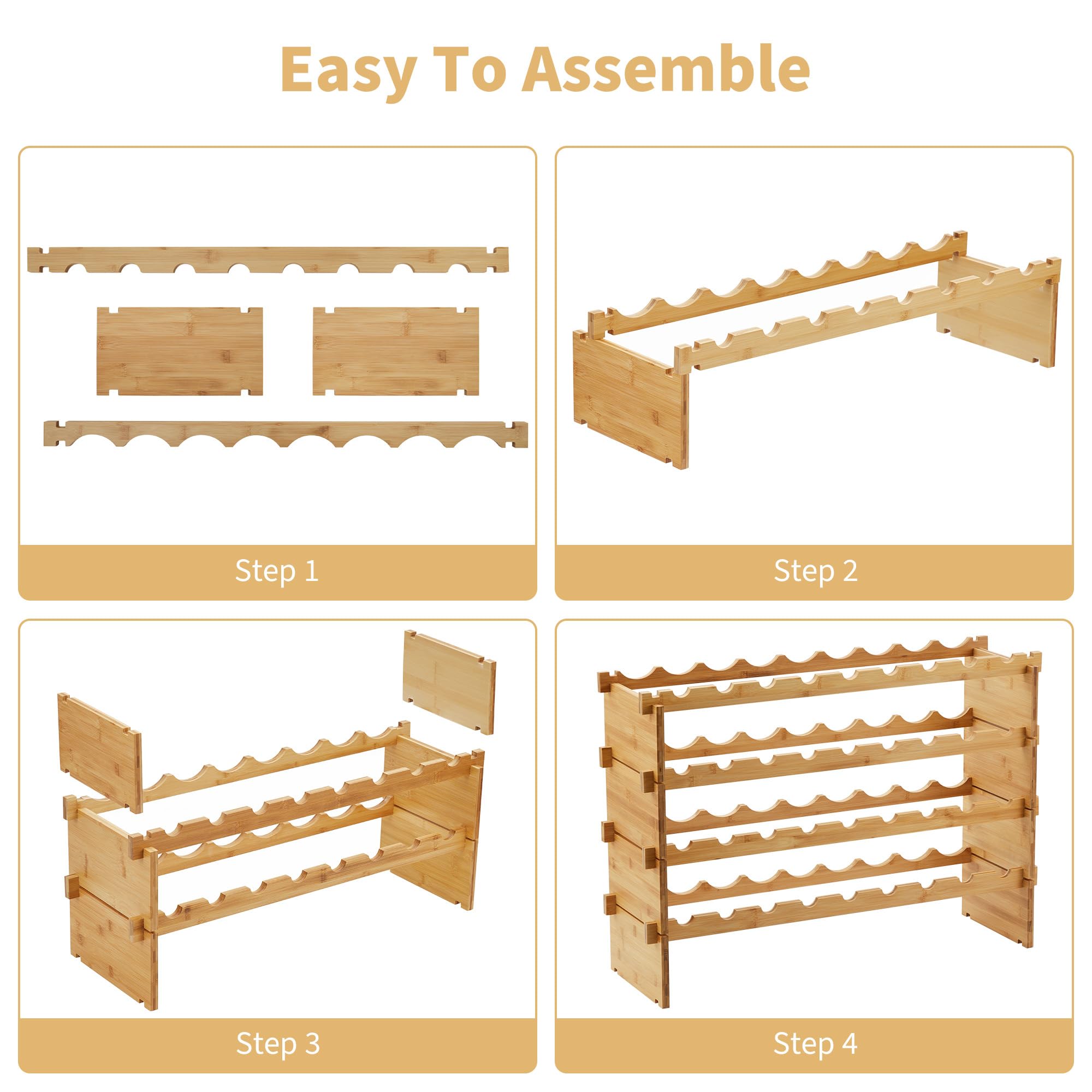 GarveeHome Weinregal Wein Regal Bambus Stapelbar Flaschenregal Flaschenständer AA-Qualität Ohne Schrauben, Platzsparend Für Keller, Bar, Küche & Esszimmer