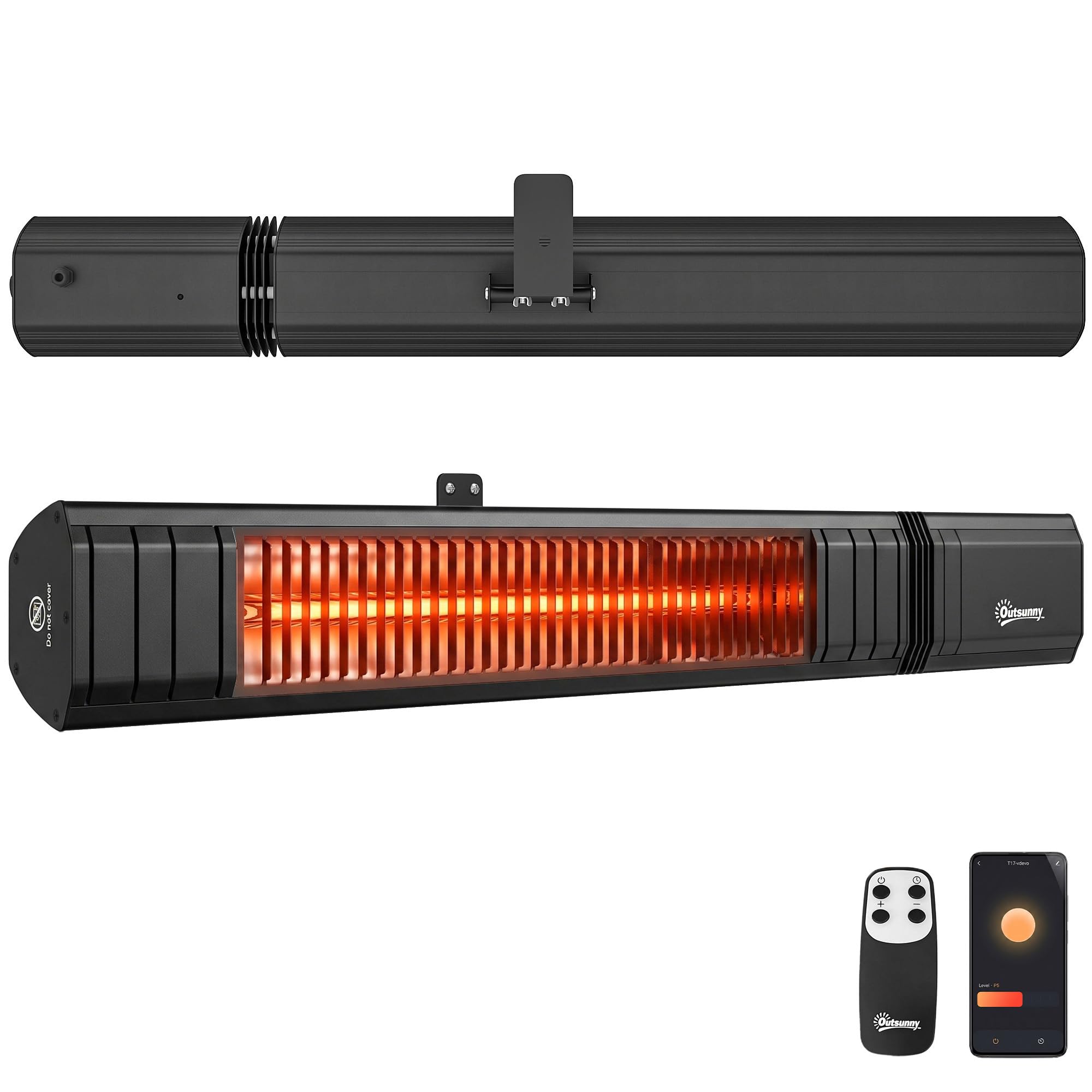 Outsunny 3000 W Electric Infrared Patio Heater Wall Mounted IP65 Black | Outdoor Garden Heater, 9 Heat Settings, 24H Timer, Touch/Remote Control, LED Display, for Indoor & Outdoor
