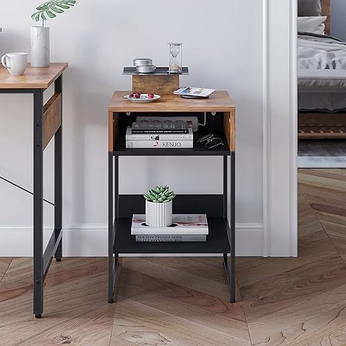 Miniatura 10 de CubiCubi Mesa auxiliar con compartimento de almacenamiento, mesa auxiliar pequeña, archivador rústico, gestión de cables, mesita de noche, sala de