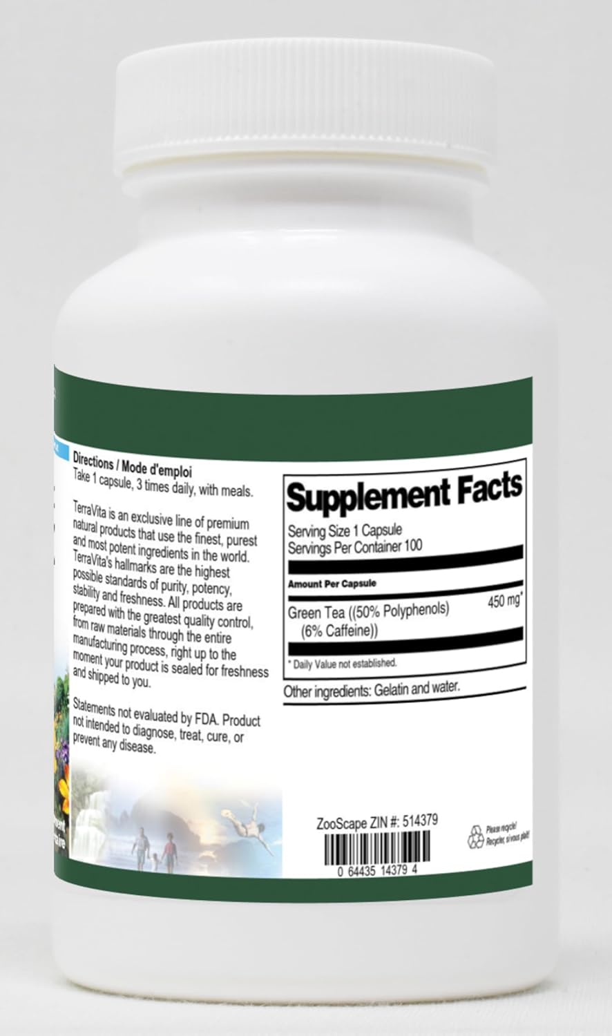 Green Tea Extract (50% Polyphenols) (6% Caffeine) - 450 mg (100 Capsules, ZIN: 514379) - 3 Pack
