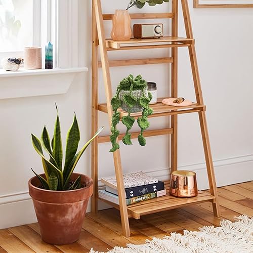 Miniatura 4 de Accesorios de coche de ganchillo,Lindas plantas en maceta Crochet Car Mirror Hanging Accesorios,Accesorios de espejo retrovisor de punto hecho a