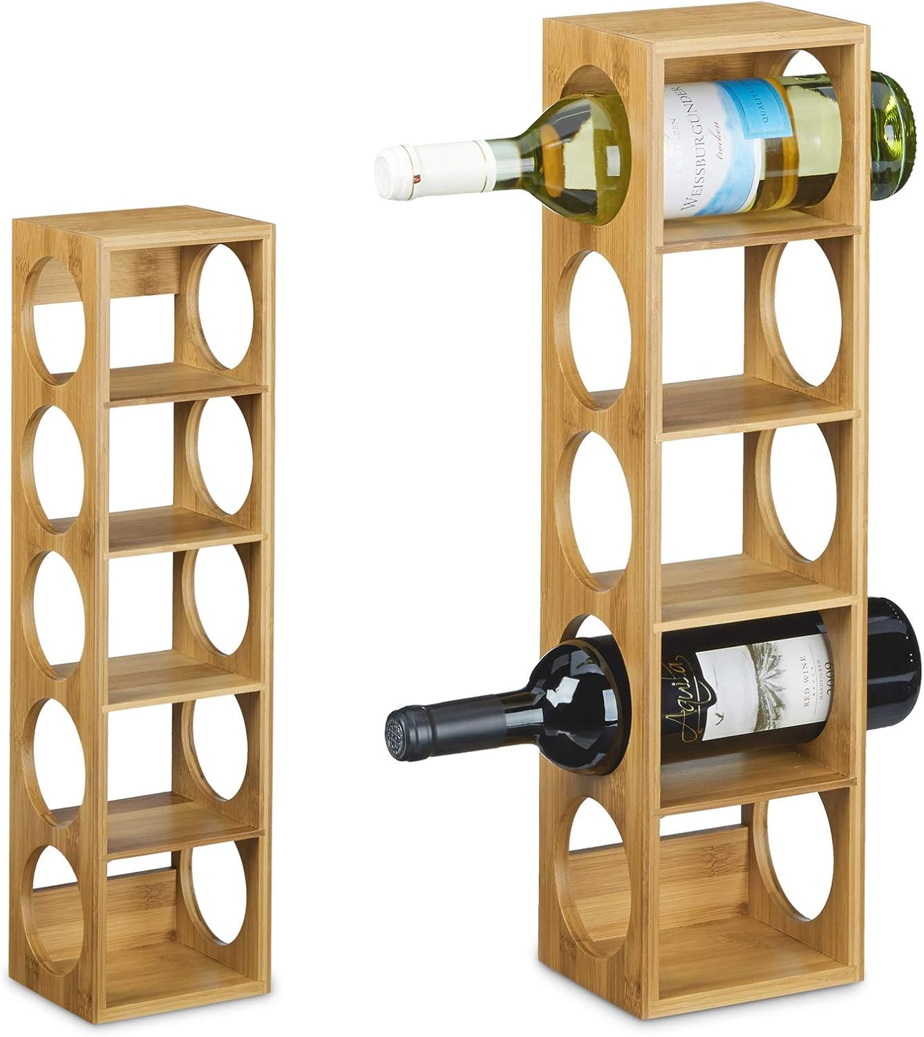 Bamboo Stackable Wine Rack, Free Standing 5 Bottle Capacity, Horizontal Holder for Wine Bottles, Space-Saving, Durable, Pantry, Kitchen Bar, Wine Storage Solution - Natural