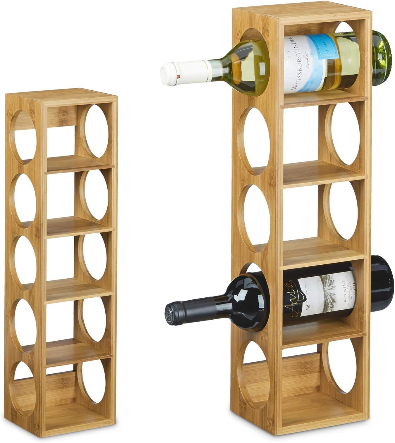 HYGRAD BUILT TO SURVIVE Bamboo Stackable Wine Rack, Free Standing 5 Bottle Capacity, Horizontal Holder for Wine Bottles, Space-Saving, Durable, Pantry, Kitchen Bar, Wine Storage Solution - Natural