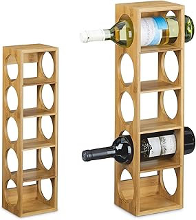 Bamboo Stackable Wine Rack, Free Standing 5 Bottle Capacity, Horizontal Holder for Wine Bottles, Space-Saving, Durable, Pantry, Kitchen Bar, Wine Storage Solution - Natural