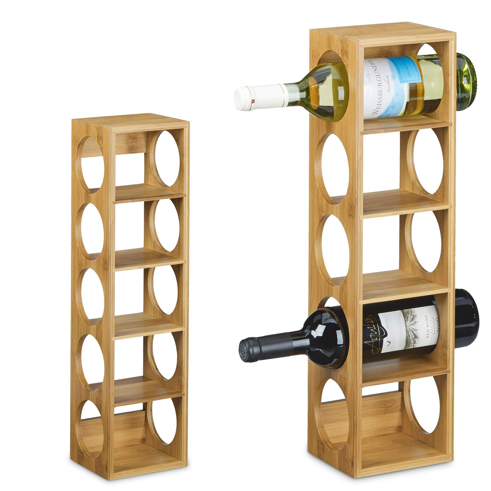 HYGRAD BUILT TO SURVIVE Bamboo Stackable Wine Rack, Free Standing 5 Bottle Capacity, Horizontal Holder for Wine Bottles, Space-Saving, Durable, Pantry
