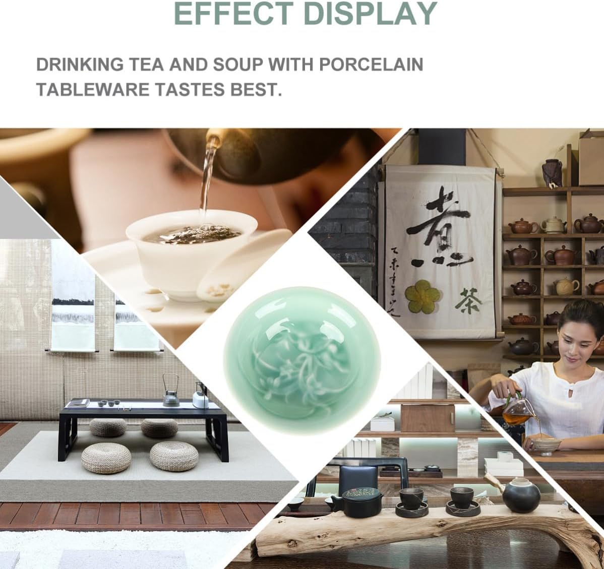 Celadon Tea Cup Porcelain with Embossed Pattern for Tea Ceremony