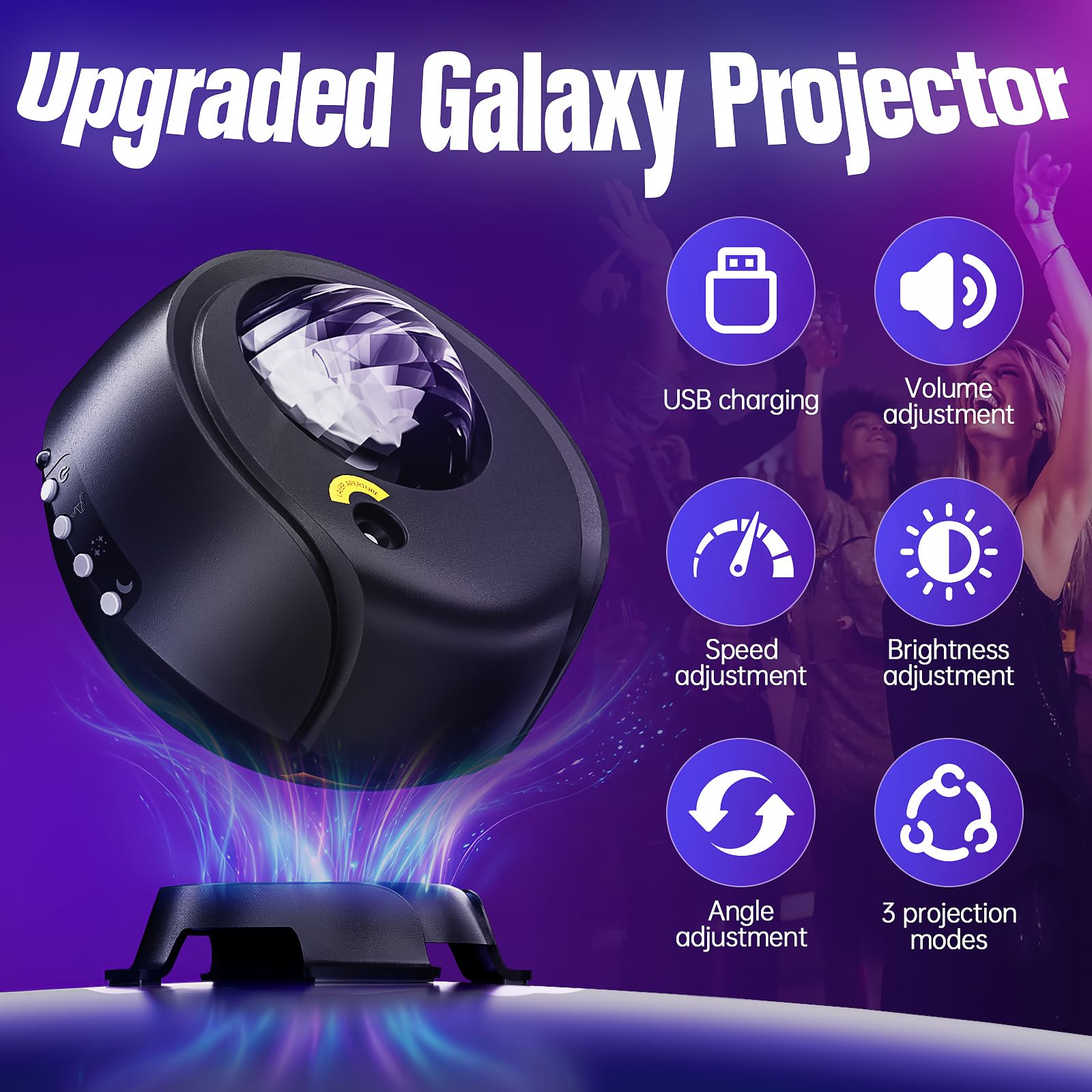 Galaxy Lights Projector 2.0 z największym zasięgiem, projektor gwiazd, ze zmieniającą się lampką nocną w kształcie mgły i galaktyki